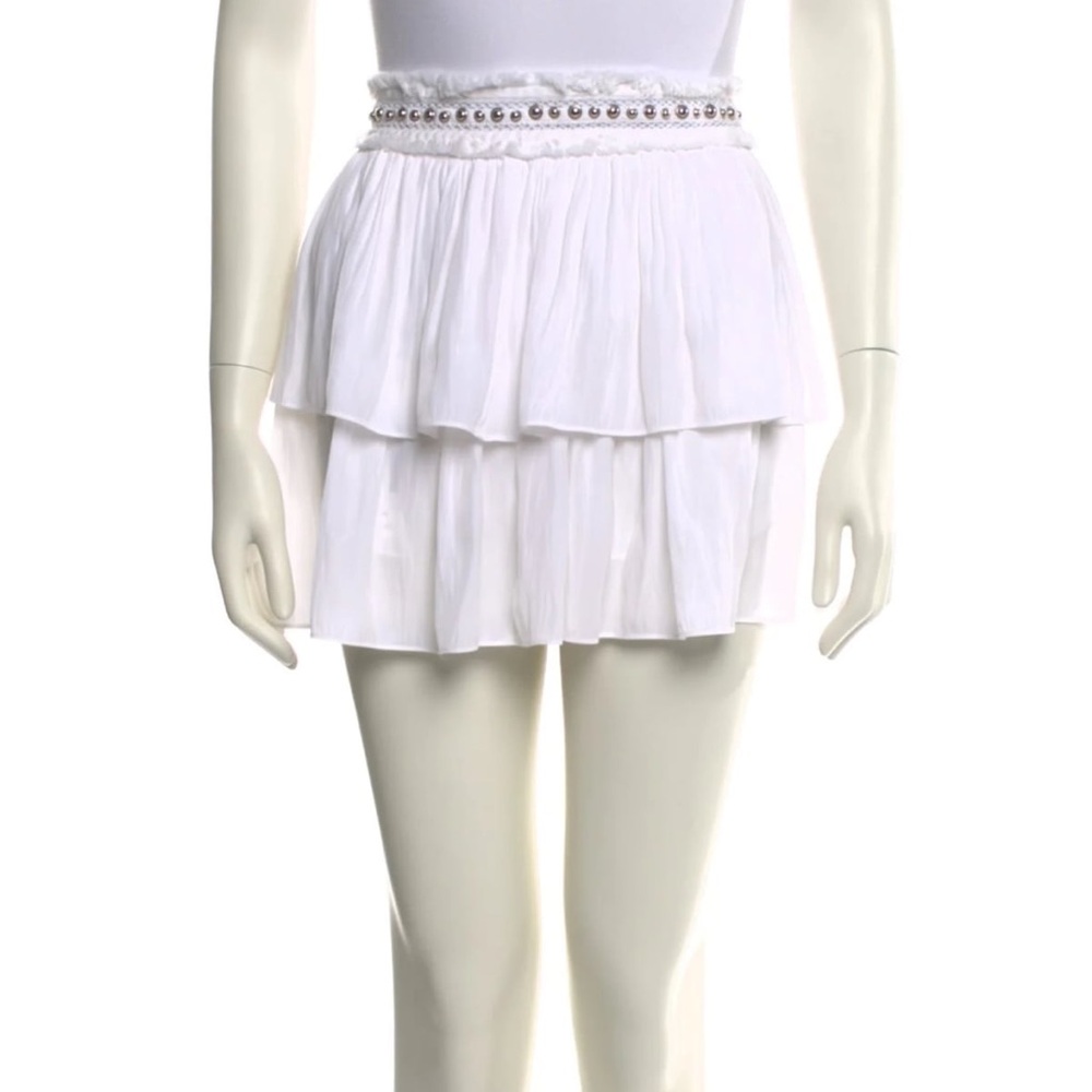 Ramy Brook White Ruffle Embellishment Tiered Mini Skirt